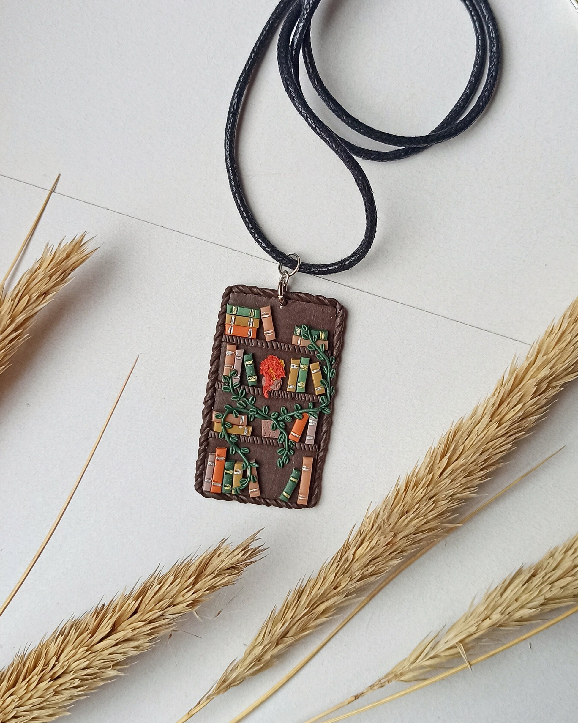 Book Necklace: Handmade Polymer Clay Bookshelf Charm