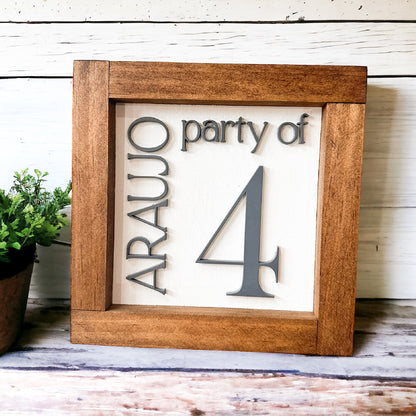 Party of 3 Sign, Family Name Sign, 3D Number Sign, Last Name Sign, Custom Family Name Sign, Party of 4,5,6 Sign, Personalized Family Sign
