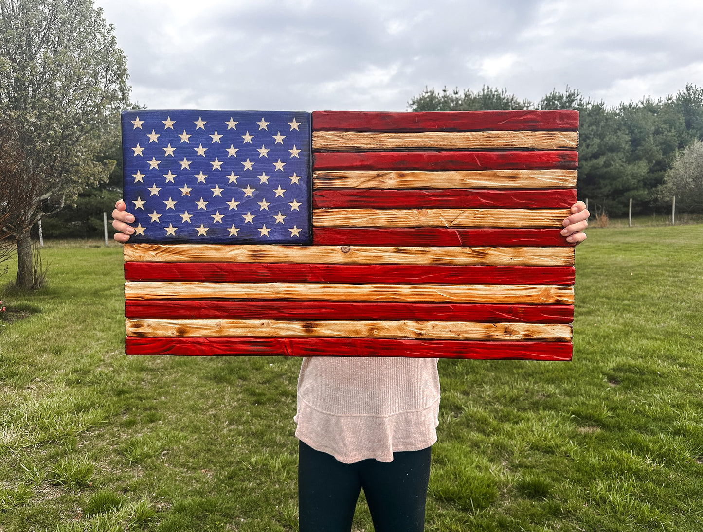 Rustic American Wood Flag, Military Gift, Painted Charred Distressed American Flag, Wooden Flag, Military Retirement Gift, Patriotic Gift