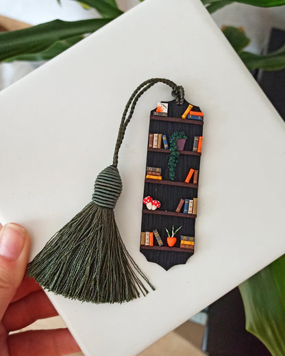 Black Bookshelf Bookmark: Personalized Polymer Clay Book lover gift