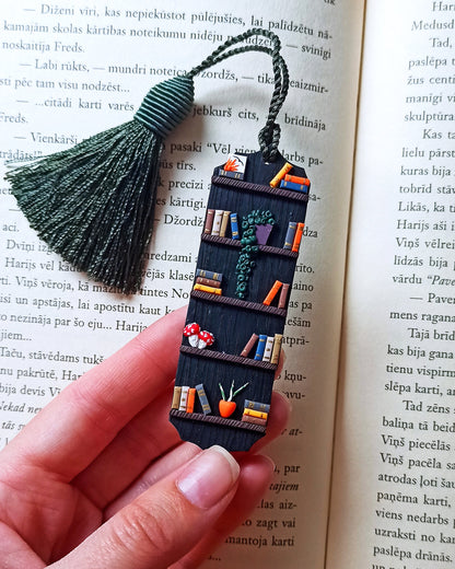 Black Bookshelf Bookmark: Personalized Polymer Clay Book lover gift