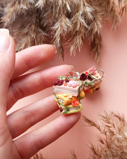 Book stack earrings: Hypoallergenic polymer clay book dangles