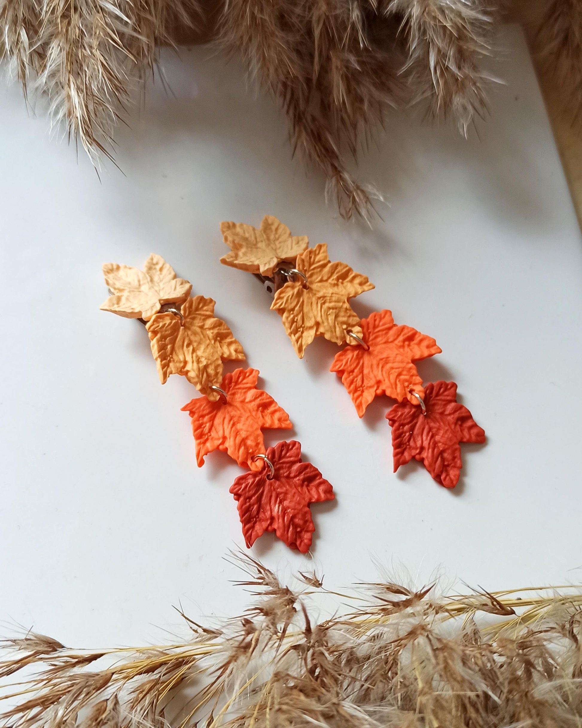 Handmade Fall Maple Leaf Clip On Earrings: Stainless Steel Autumn Jewelry