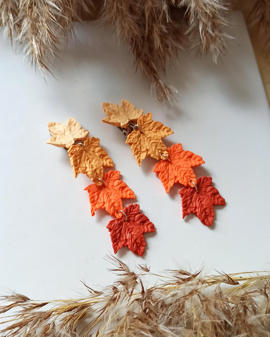 Handmade Fall Maple Leaf Clip On Earrings: Stainless Steel Autumn Jewelry