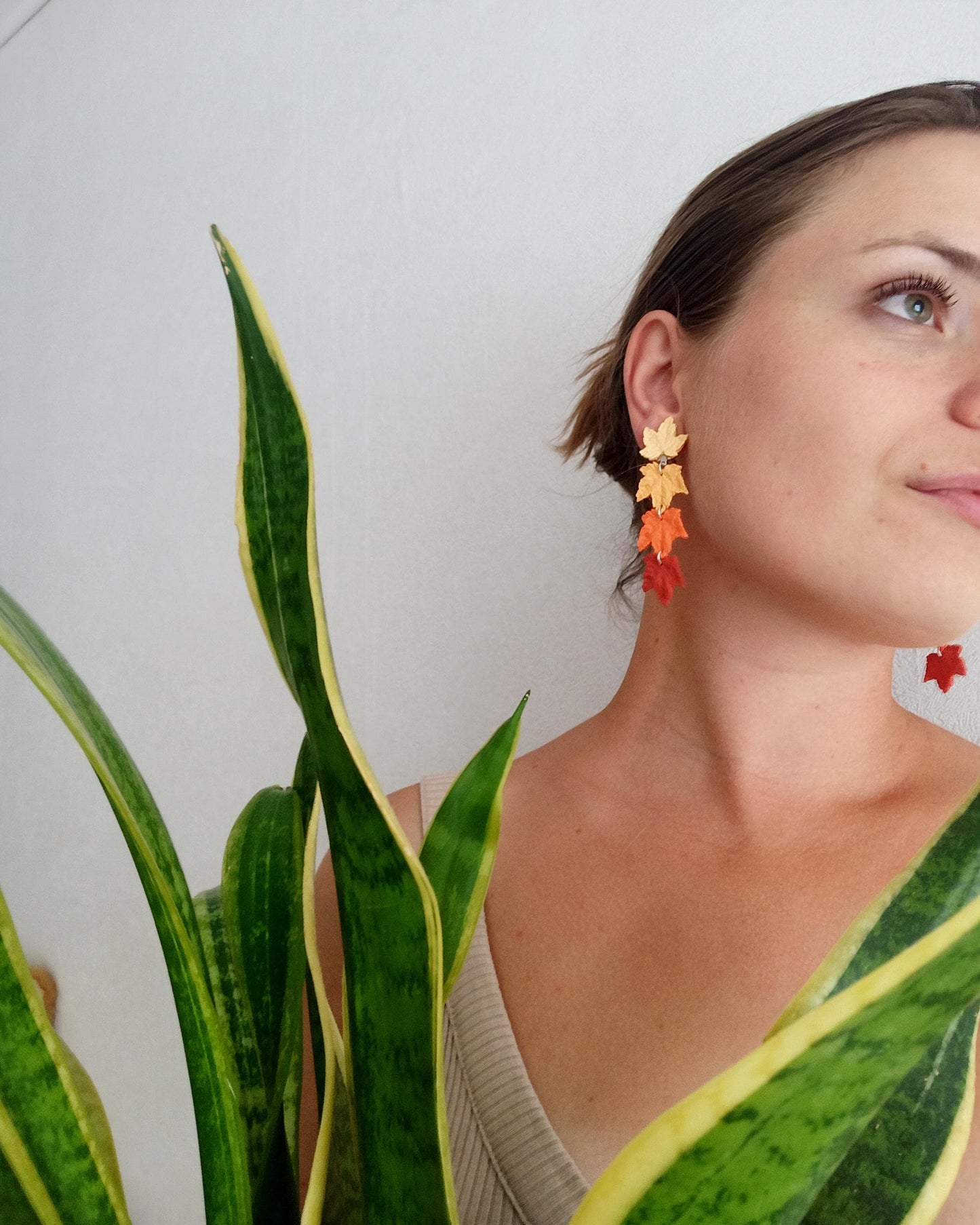 Handmade Fall Maple Leaf Clip On Earrings: Stainless Steel Autumn Jewelry