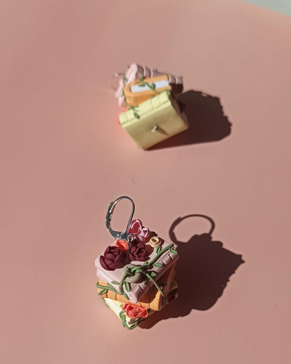 Book stack earrings: Hypoallergenic polymer clay book dangles