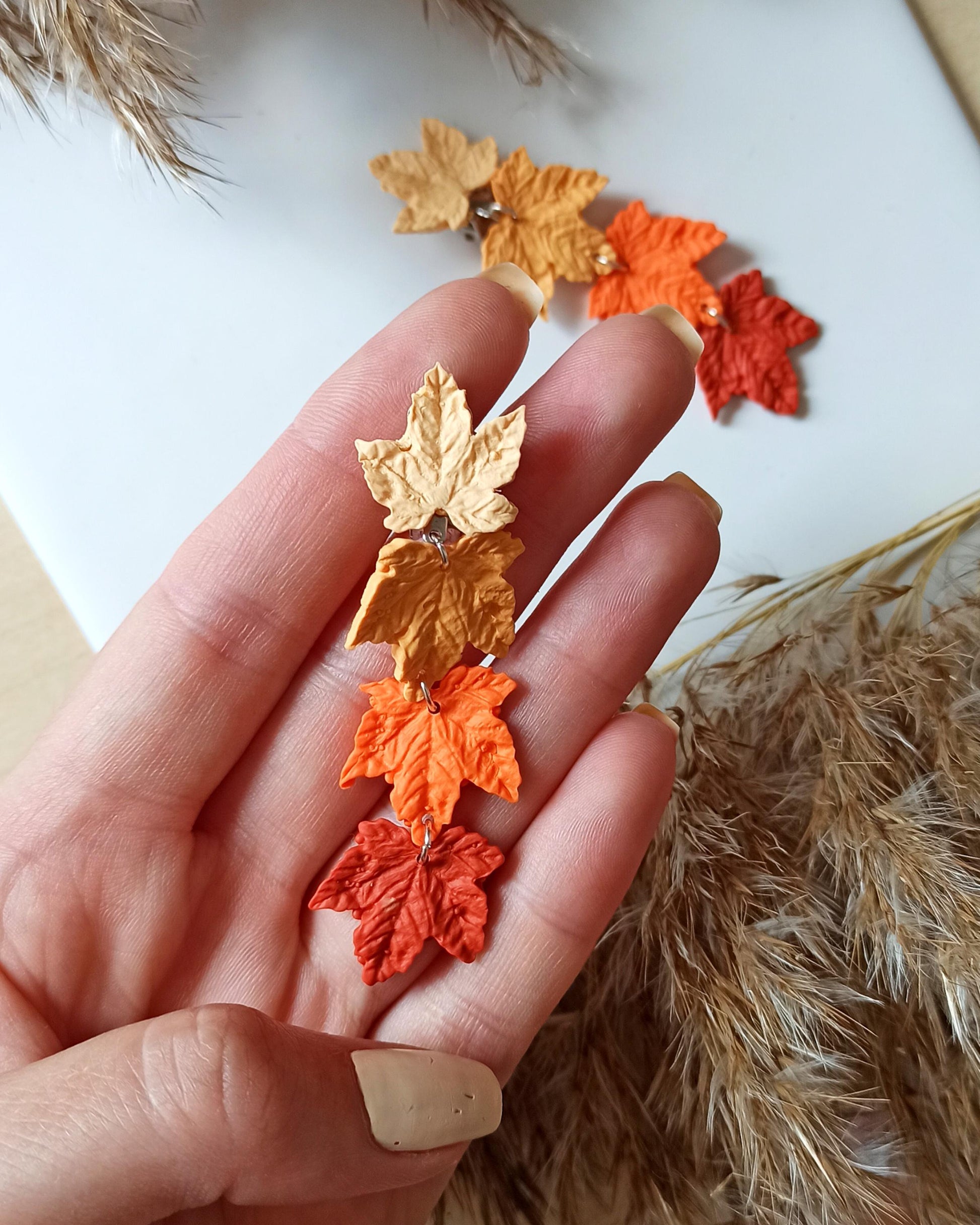 Handmade Fall Maple Leaf Clip On Earrings: Stainless Steel Autumn Jewelry