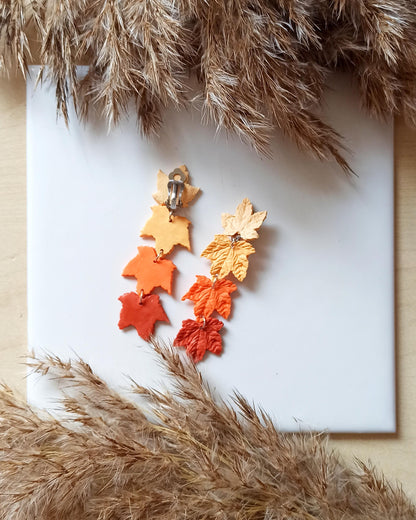 Handmade Fall Maple Leaf Clip On Earrings: Stainless Steel Autumn Jewelry