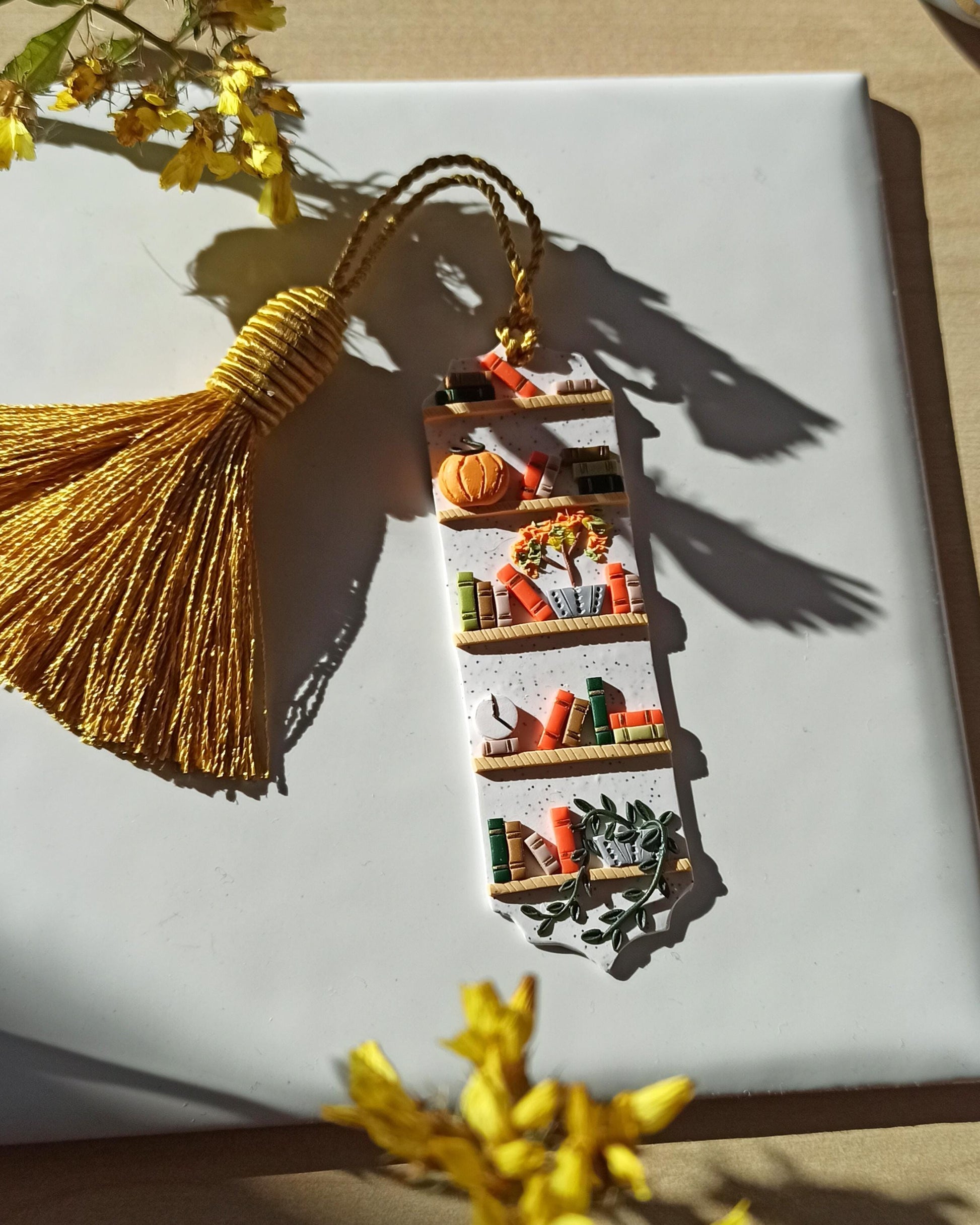 Handmade Polymer Clay Bookshelf Bookmark with Tassel, personalised gift