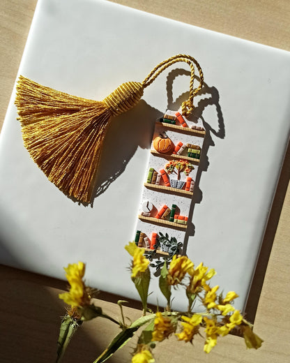 Handmade Polymer Clay Bookshelf Bookmark with Tassel, personalised gift