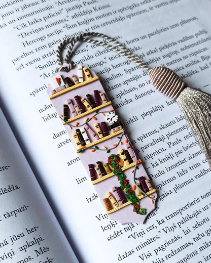 Handmade Christmas tassel bookmark: Purple polymer clay reading accesories