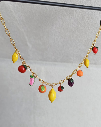Hand-Painted Polymer Clay Fruit Charm Necklace: Summer Jewelry