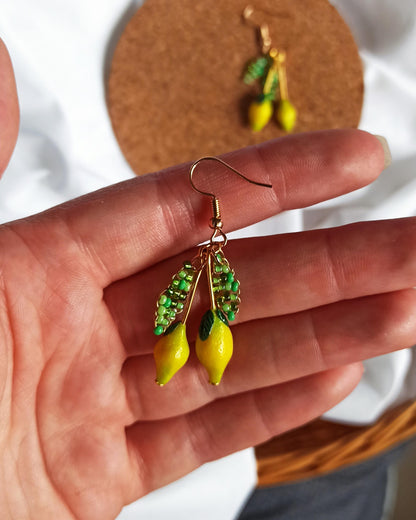 Lemon Drop Polymer Clay Earrings: Miniature Fruit Dangle Earrings