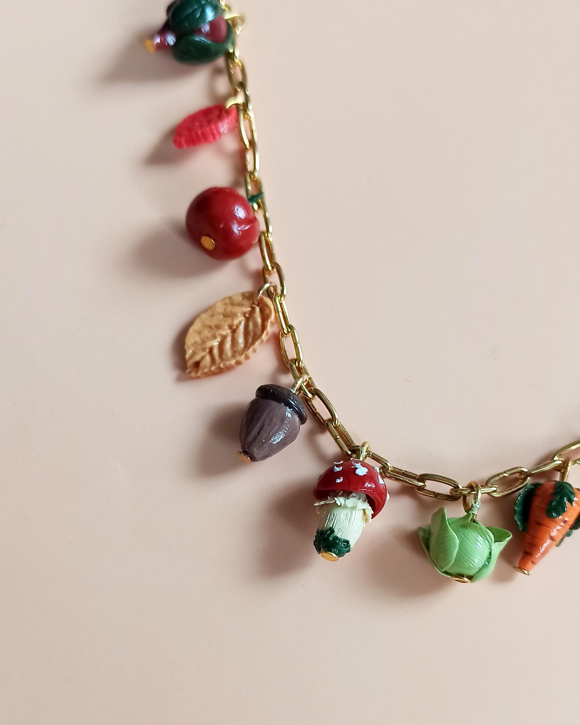 Handmade Fall Charm Necklace: Polymer Clay Harvest Charms