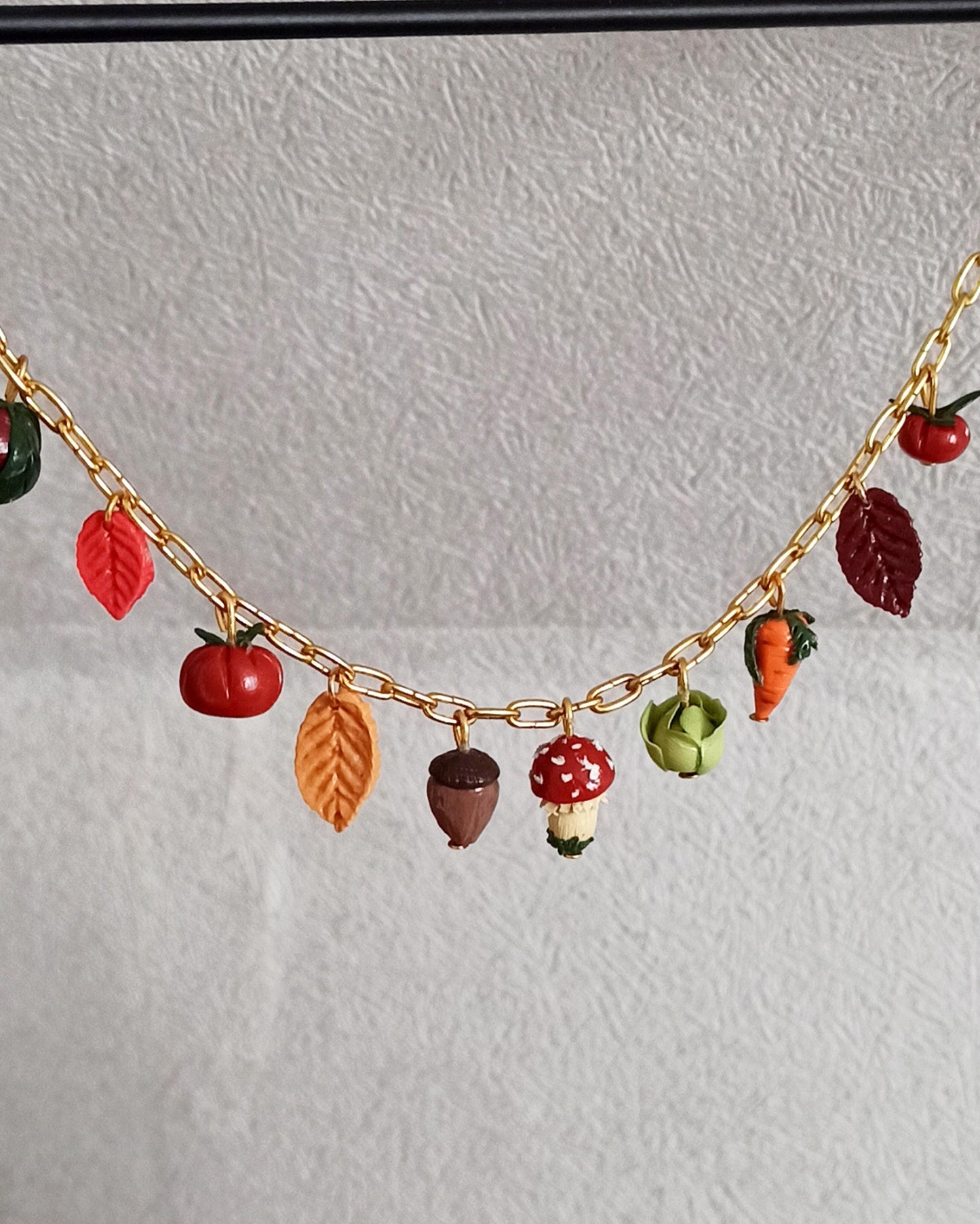Handmade Fall Charm Necklace: Polymer Clay Harvest Charms