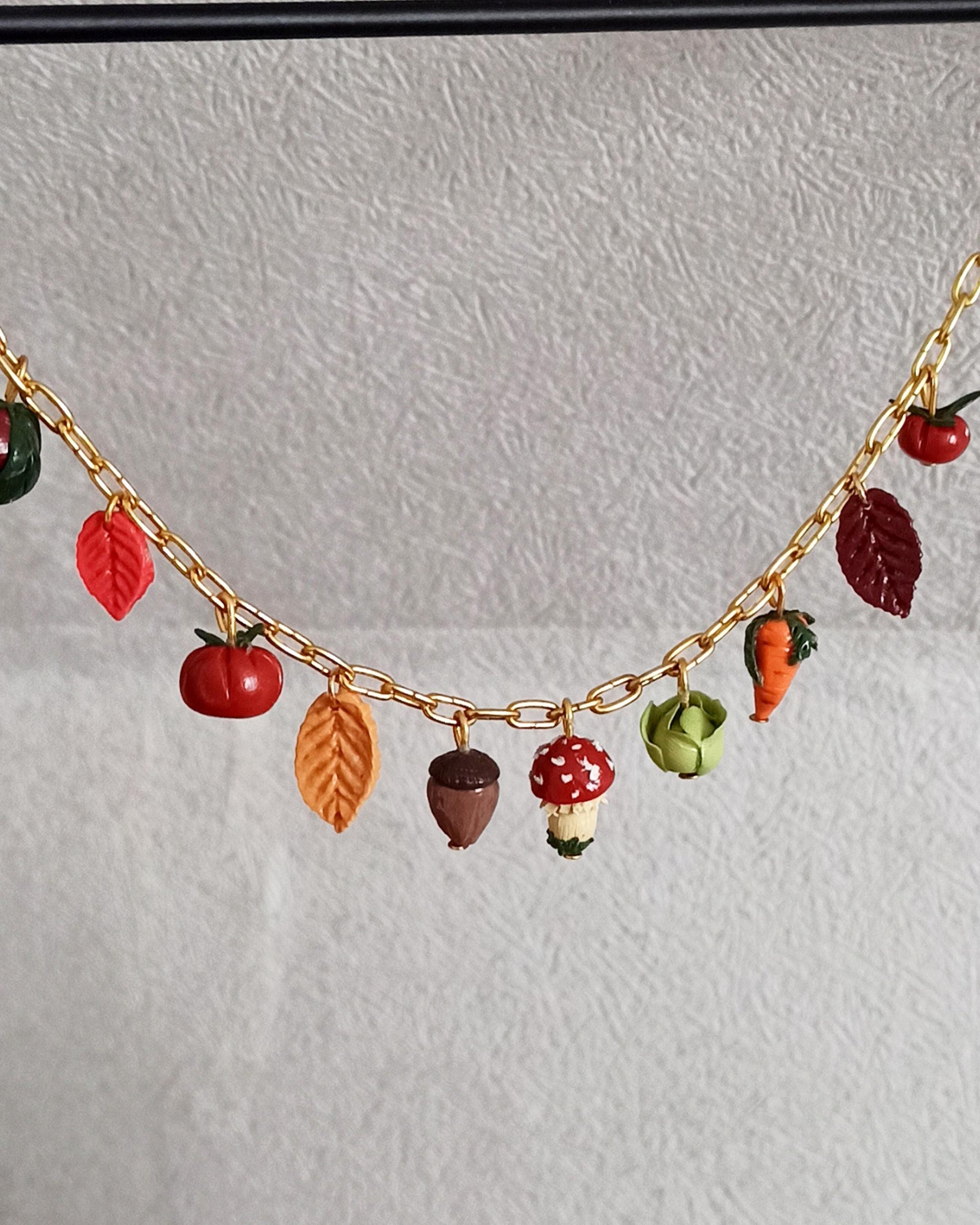 Handmade Fall Charm Necklace: Polymer Clay Harvest Charms