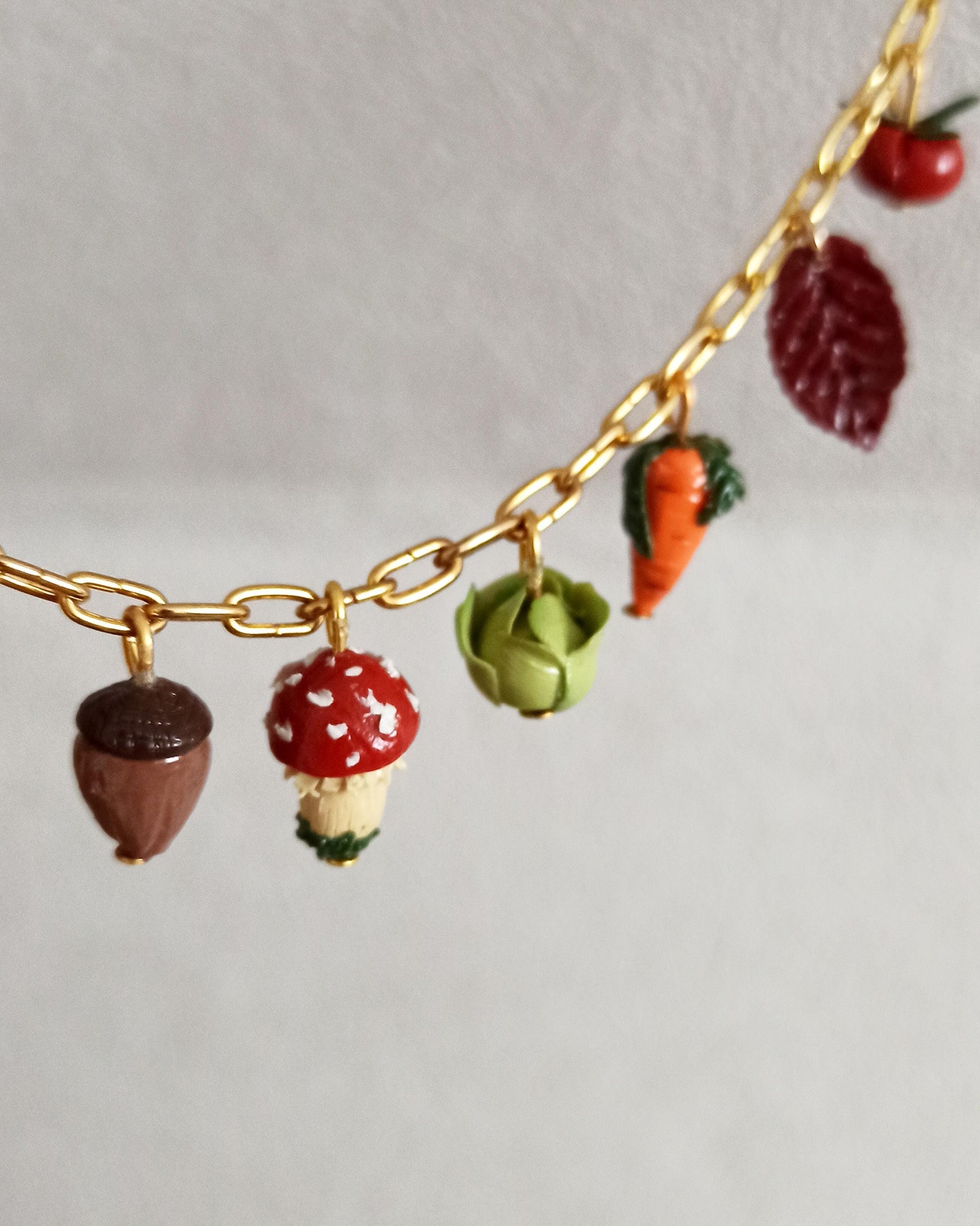 Handmade Fall Charm Necklace: Polymer Clay Harvest Charms