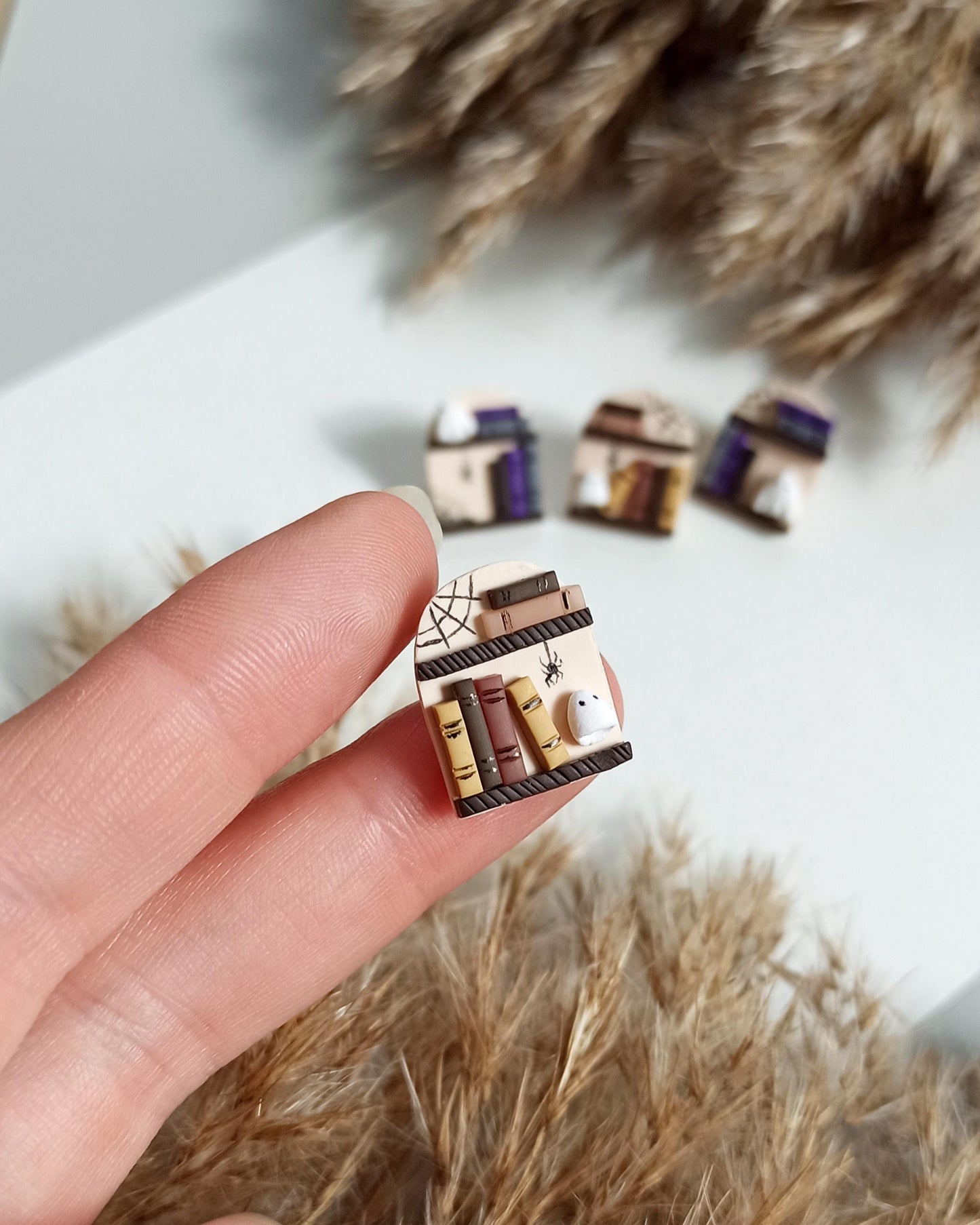 Halloween Ghost Earrings: Polymer Clay Book Studs, Witchy Booknerd Jewelry