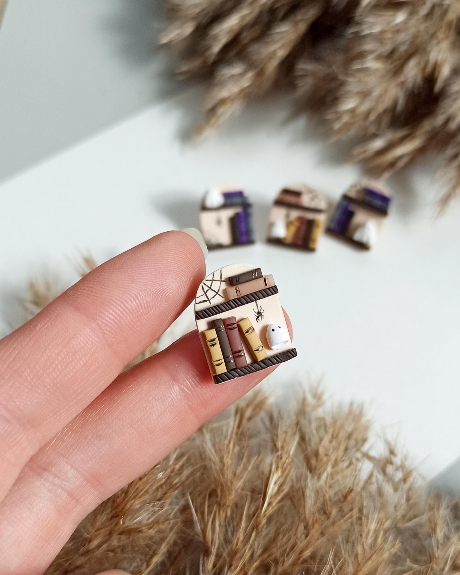 Halloween Ghost Earrings: Polymer Clay Book Studs, Witchy Booknerd Jewelry