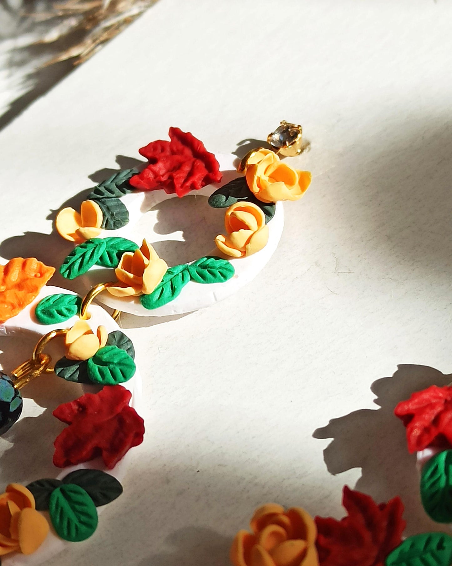 autumn wreath earrings, hypoallergenic, polymer clay dangles
