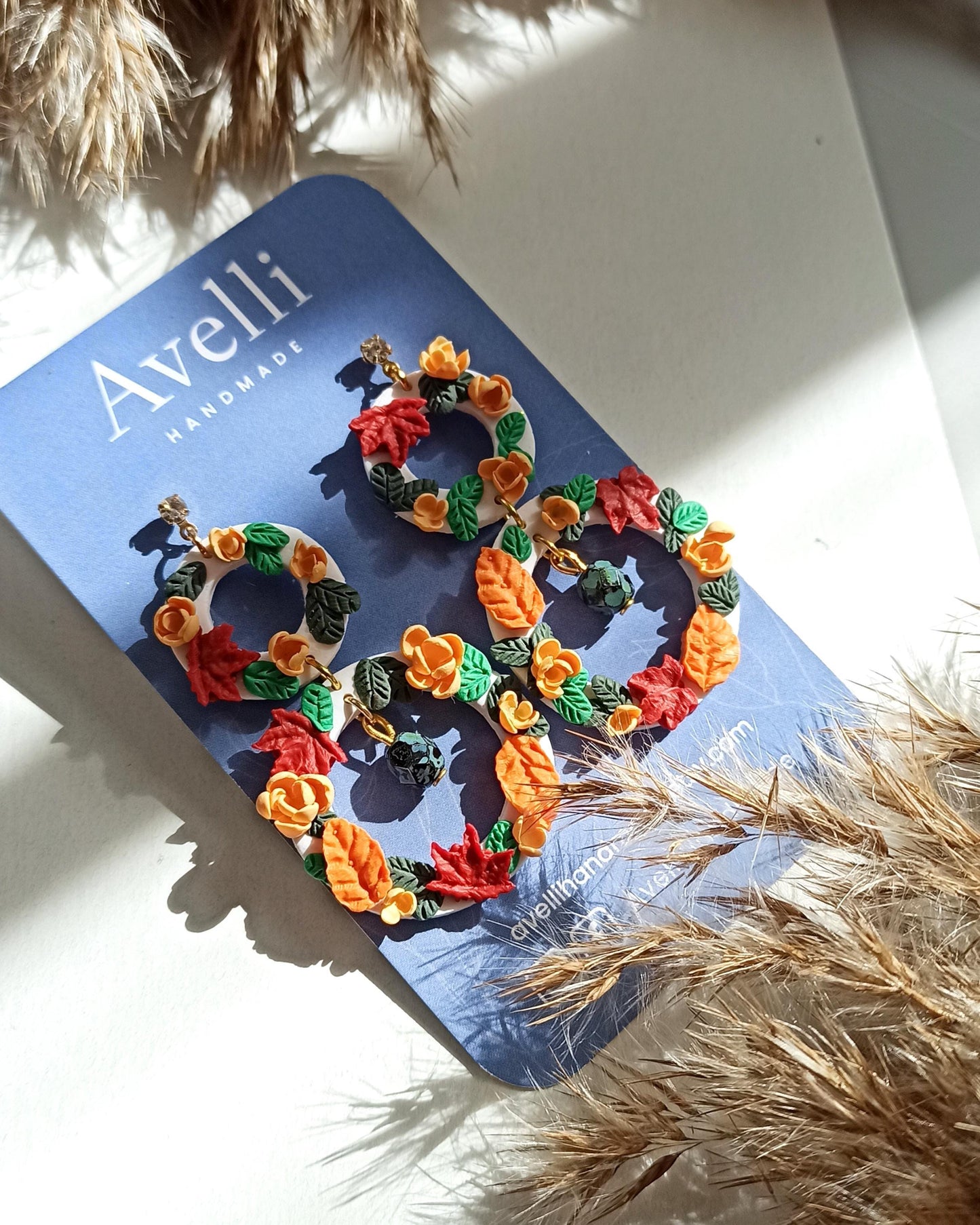 autumn wreath earrings, hypoallergenic, polymer clay dangles