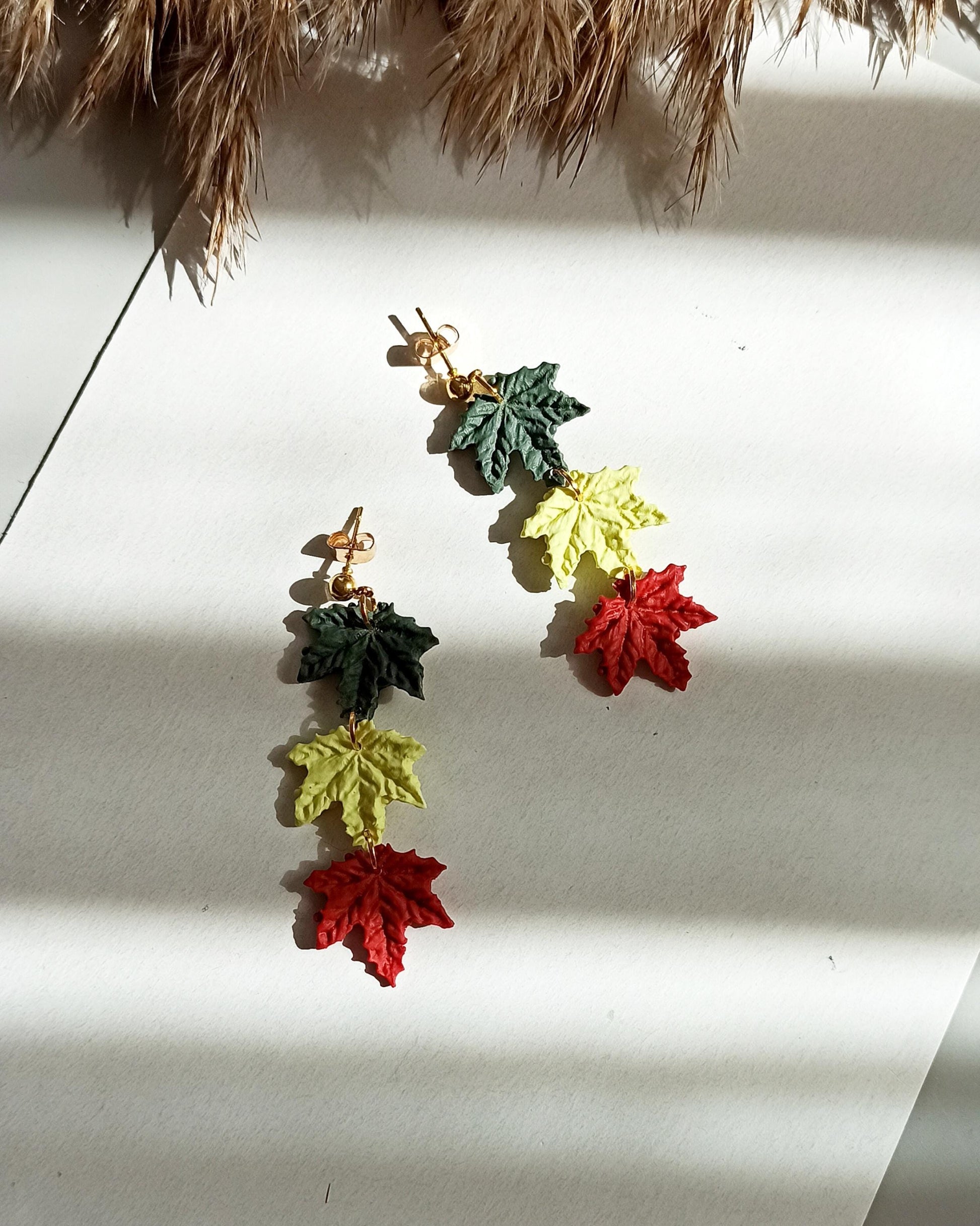 Maple Leaf Dangle Earrings: Autumn Fall Colors, Nickel Free