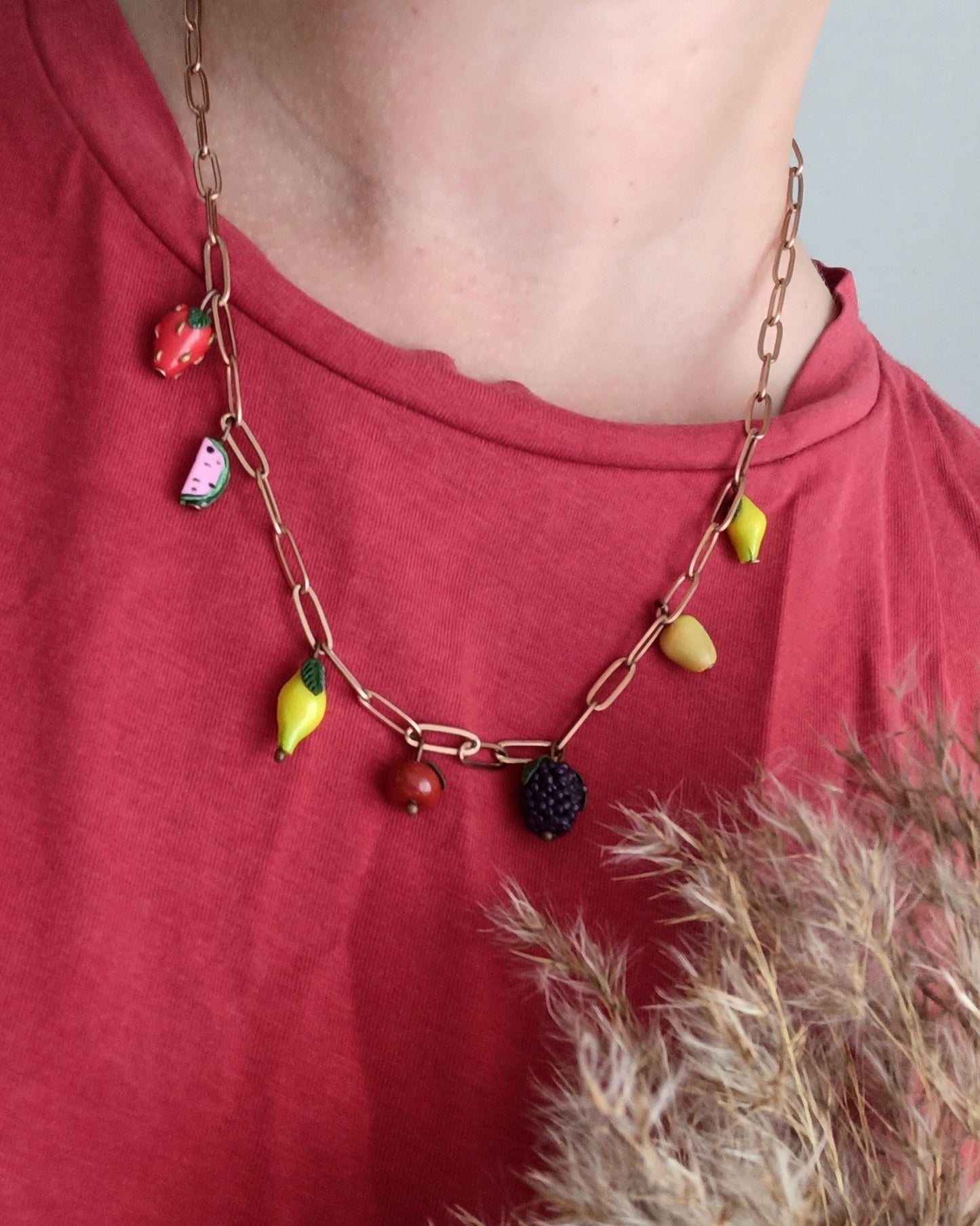 Hand Painted Polymer Clay Fruit Necklace: Summer Vibe charm Jewelry