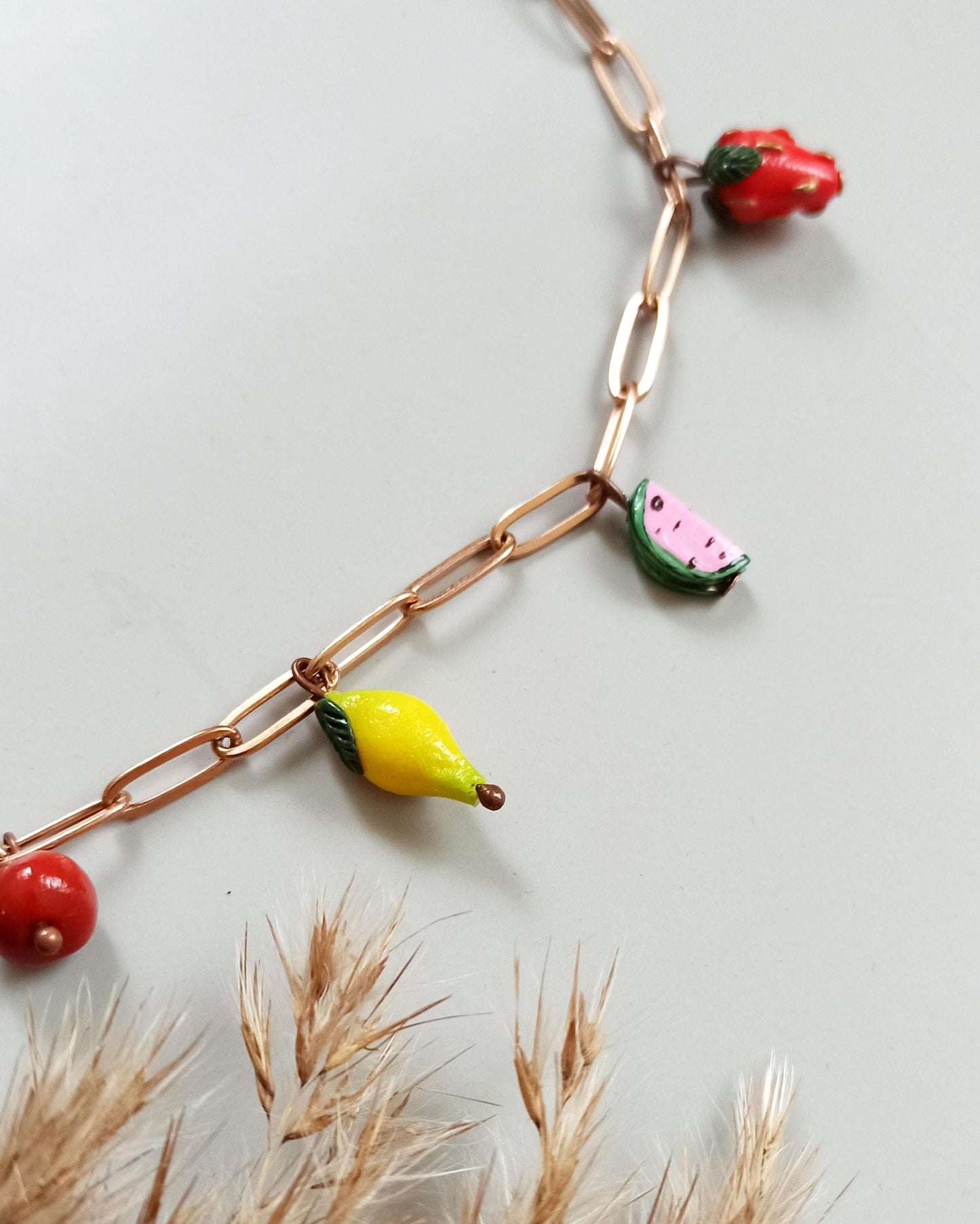 Hand Painted Polymer Clay Fruit Necklace: Summer Vibe charm Jewelry