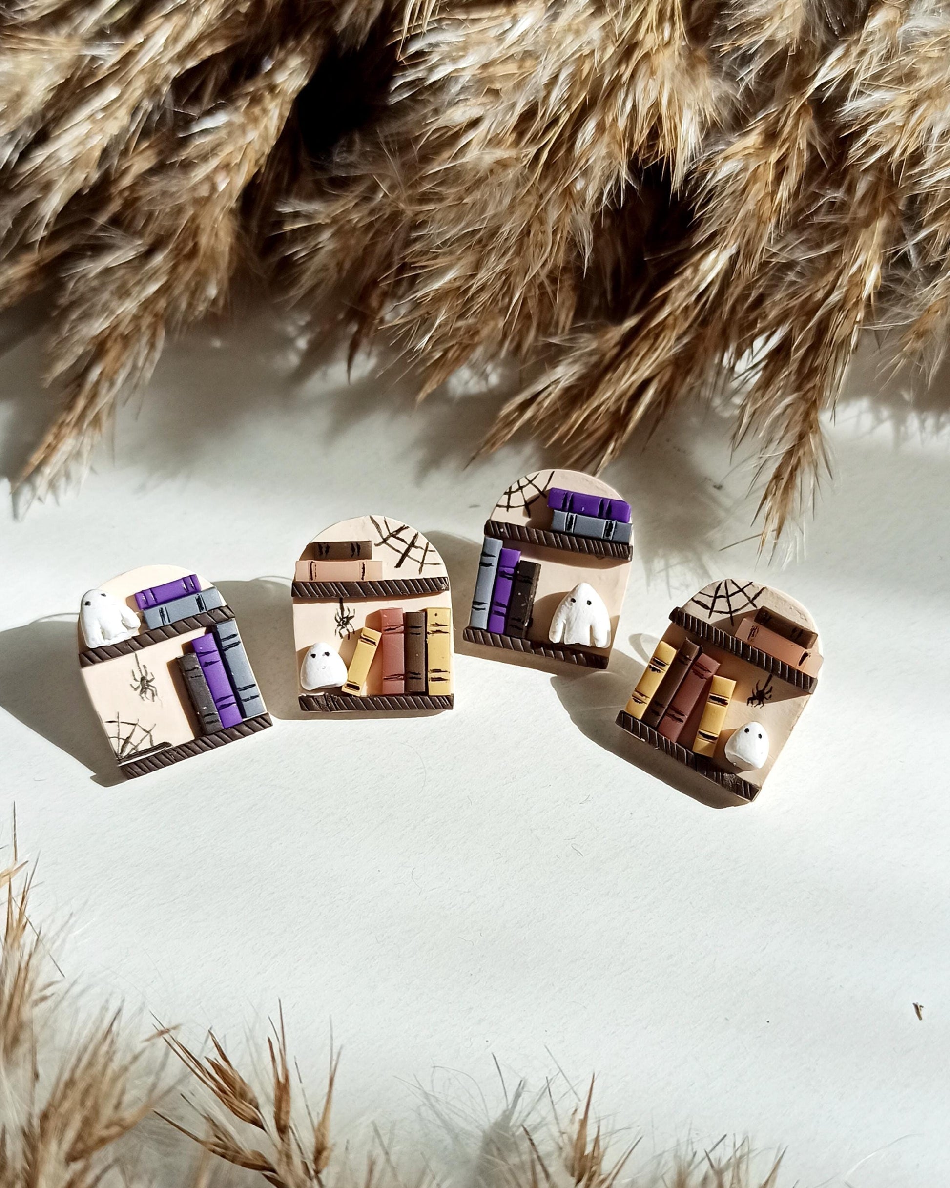 Halloween Ghost Earrings: Polymer Clay Book Studs, Witchy Booknerd Jewelry