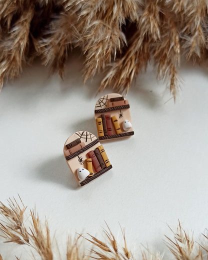 Halloween Ghost Earrings: Polymer Clay Book Studs, Witchy Booknerd Jewelry