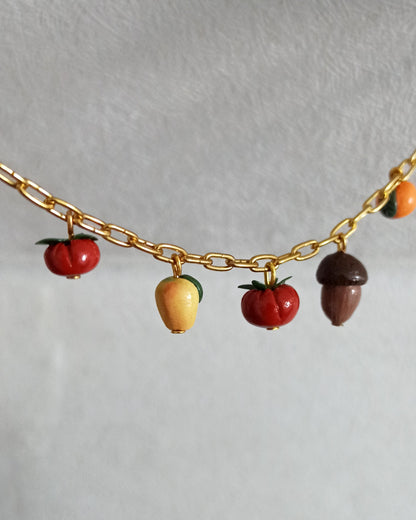 Fall charm tomatoes necklace: handmade fruit jewellery, small fruits.