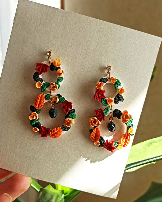 autumn wreath earrings, hypoallergenic, polymer clay dangles