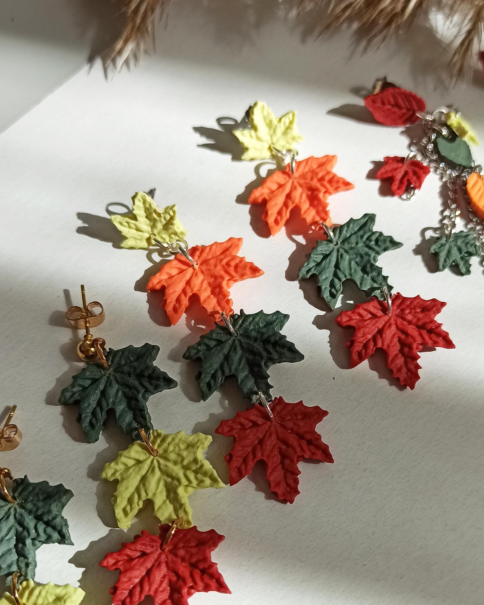 Maple Leaf Dangle Earrings: Autumn Fall Colors, Nickel Free