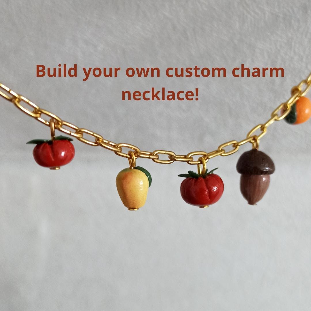 Custom Fruit Charm Necklace: Gold Chain, Build Your Own