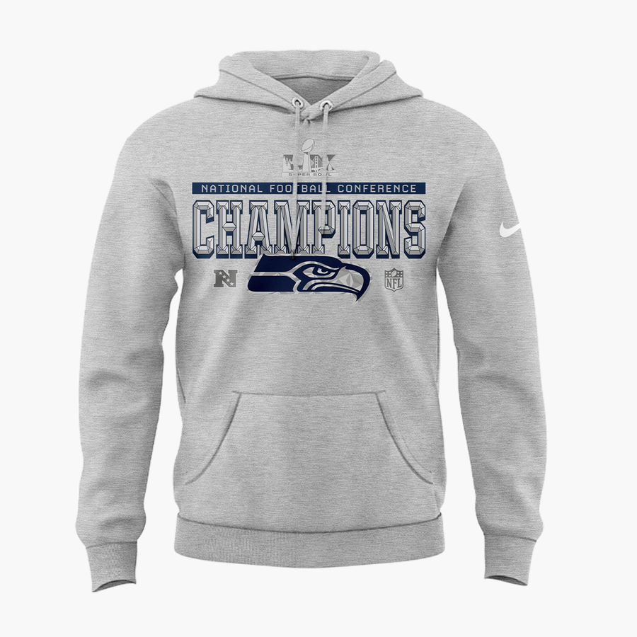 Seattle Seahawks Heather Gray 2025 NFC Champions Locker Room Trophy Collection Hoodie