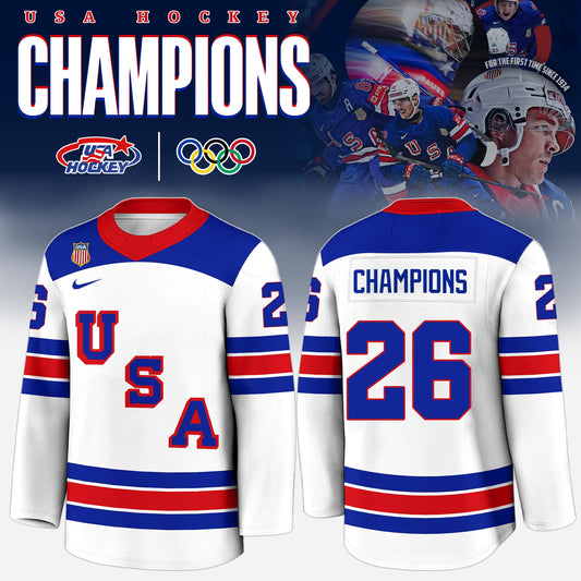 U.S. 2026 Olympic Milano Cortina Men’s Team Championship White Hockey Jersey