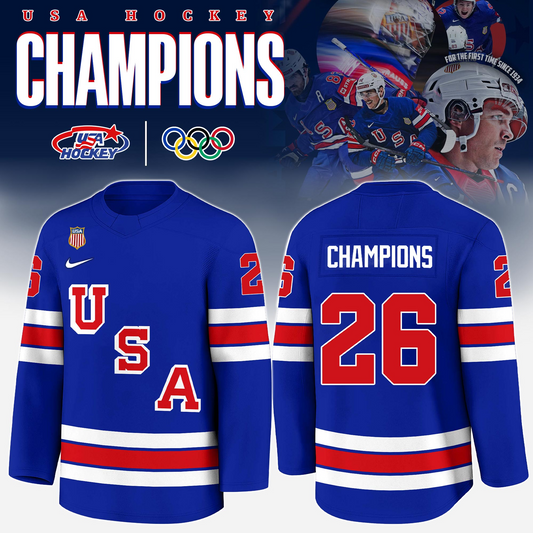U.S. 2026 Olympic Milano Cortina Men’s Team Championship Blue Hockey Jersey